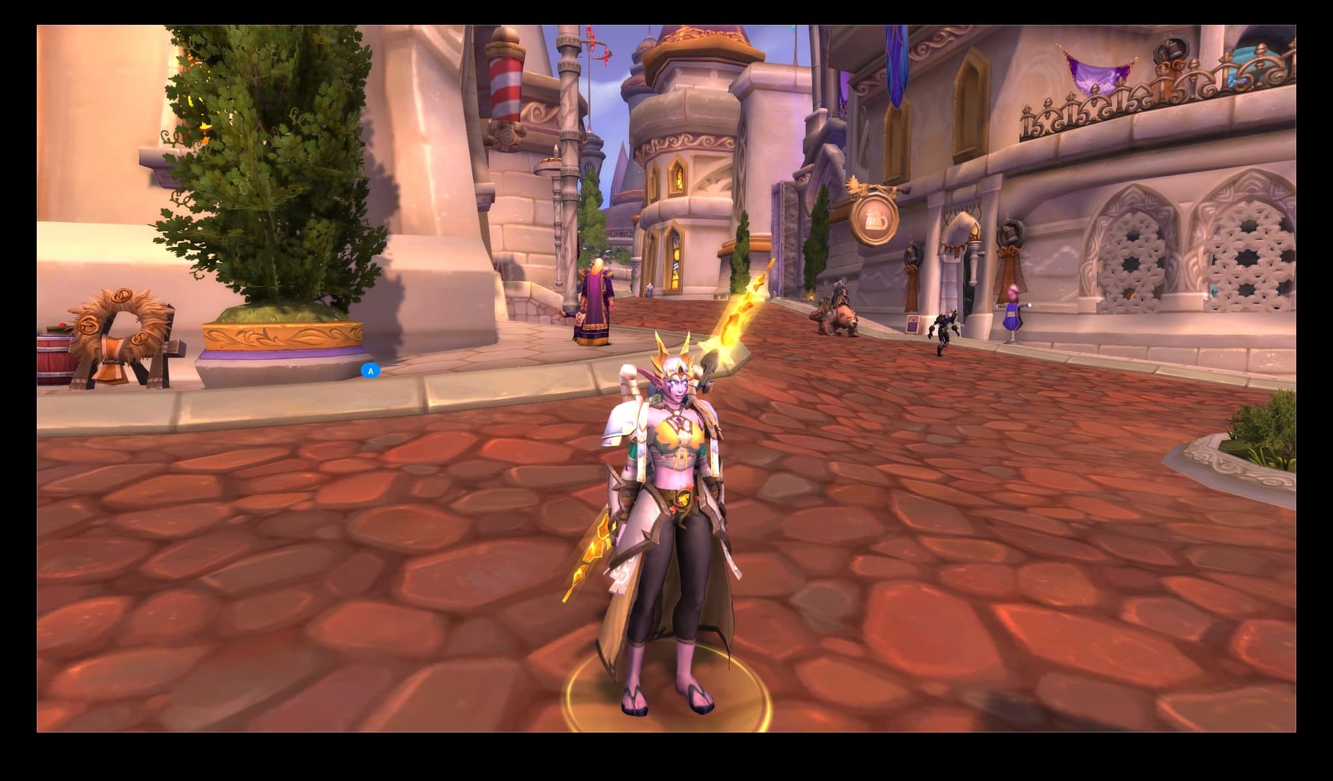 Reyneese, a Night Elf Priest with ethereal wings, silver-white hair, and serene expression in flowing ceremonial robes