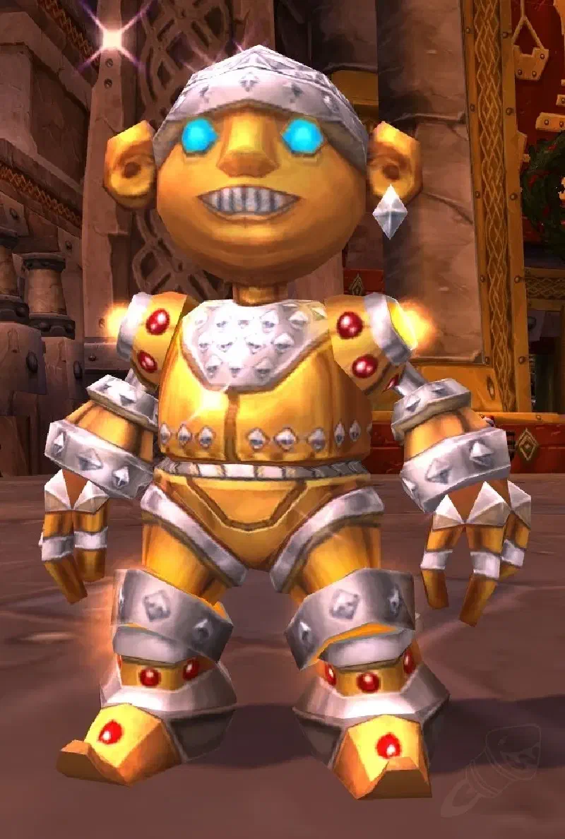 Blingtron 4000 — a gnomish engineering robot with a top hat and cane, gift packages at its feet
